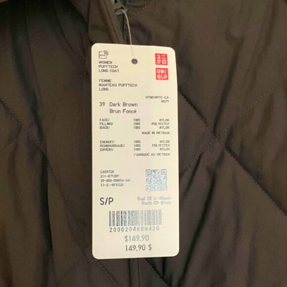 Uniqlo Puffer “Pufftech” Long Coat PUFFTECH LONG COAT  -NWT Small Brown - Picture 5 of 11